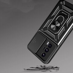 Xiaomi Poco F5 Pro Kılıf Magnetik Standlı Kamera Korumalı Sürgülü Vega Kapak Kılıf Mavi