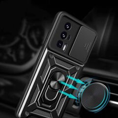 Xiaomi Poco F5 Pro Kılıf Magnetik Standlı Kamera Korumalı Sürgülü Vega Kapak Kılıf