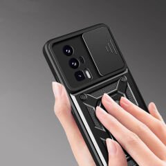 Xiaomi Poco F5 Pro Kılıf Magnetik Standlı Kamera Korumalı Sürgülü Vega Kapak Kılıf