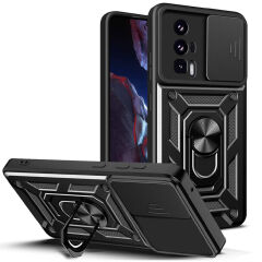 Xiaomi Poco F5 Pro Kılıf Magnetik Standlı Kamera Korumalı Sürgülü Vega Kapak Kılıf Mavi