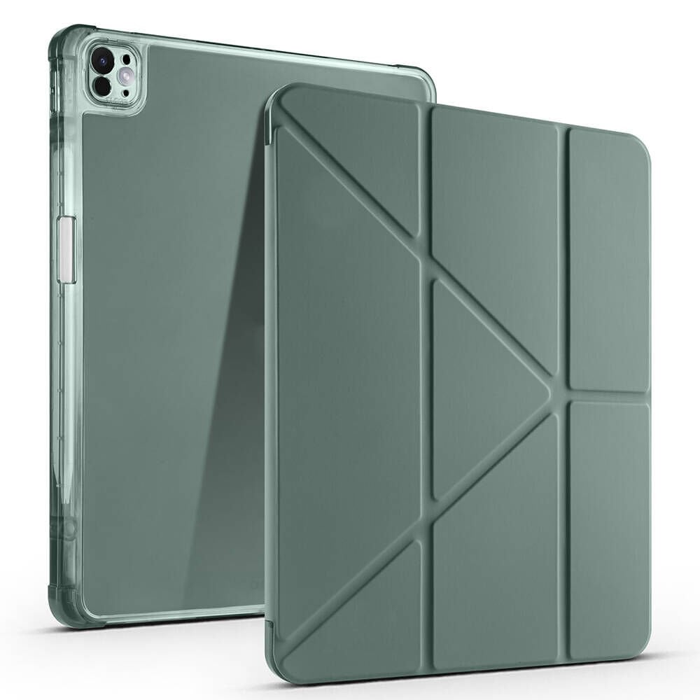 iPad Air 13 2025 M3 Kılıf Tri Folding Kalem Bölmeli Standlı Kılıf Koyu Yeşil