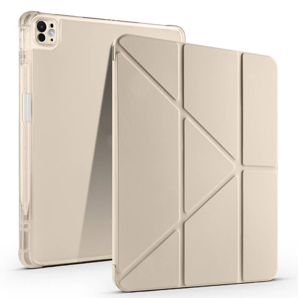 iPad Air 13 2025 M3 Kılıf Tri Folding Kalem Bölmeli Standlı Kılıf Gold