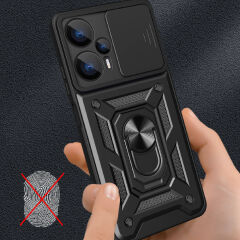 Xiaomi Poco F5 Kılıf Magnetik Standlı Kamera Korumalı Sürgülü Vega Kapak Kılıf Siyah