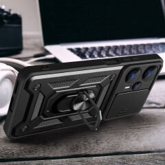 Xiaomi Poco F5 Kılıf Magnetik Standlı Kamera Korumalı Sürgülü Vega Kapak Kılıf