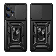 Xiaomi Poco F5 Kılıf Magnetik Standlı Kamera Korumalı Sürgülü Vega Kapak Kılıf Siyah