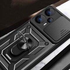 Xiaomi Poco F5 Kılıf Magnetik Standlı Kamera Korumalı Sürgülü Vega Kapak Kılıf