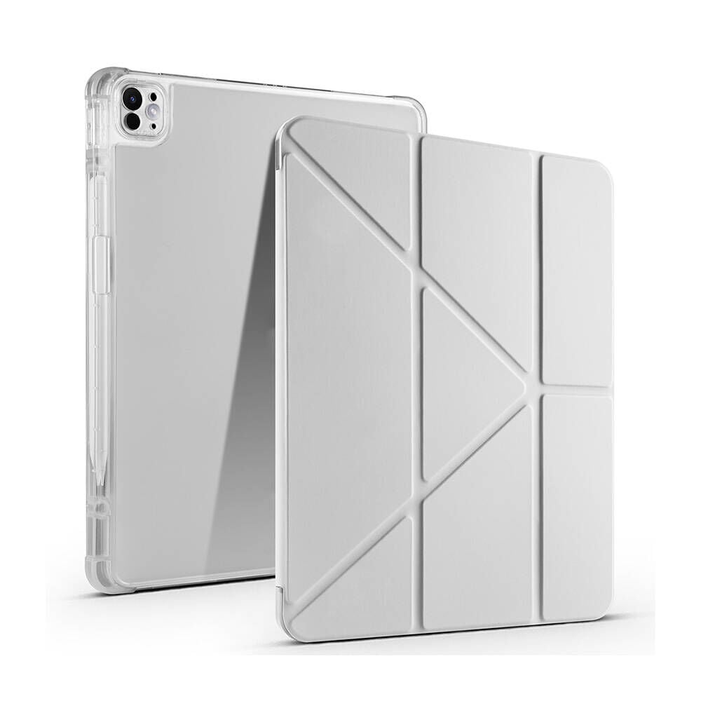 iPad Air 13 2025 M3 Kılıf Tri Folding Kalem Bölmeli Standlı Kılıf Gri