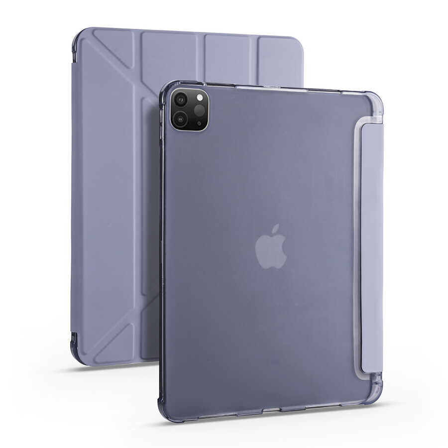 iPad Pro 11 2020 (2.Nesil) Kılıf Tri Folding Kalem Bölmeli Standlı Kılıf Mor