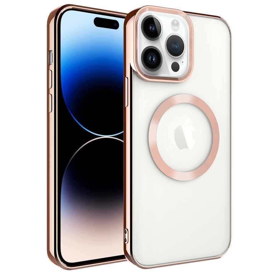 iPhone 14 Pro Kılıf Magsafe Wireless Şarj Özellikli Setro Silikon Rose Gold