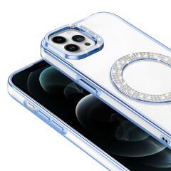iPhone 12 Kılıf Pırlanta Taş Tasarımlı Kablosuz Şarj Özellikli Karetta Silikon Kapak