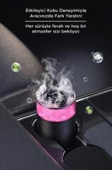 Araç İçi Aroma Difüzörü Hava Nemlendirici Rgb Işıklı Şarjlı Oda ve Araba Kokusu TCF01 Pembe