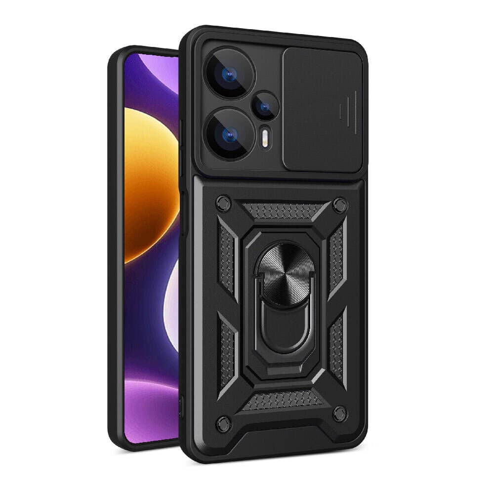 Xiaomi Poco F5 Kılıf Magnetik Standlı Kamera Korumalı Sürgülü Vega Kapak Kılıf Siyah