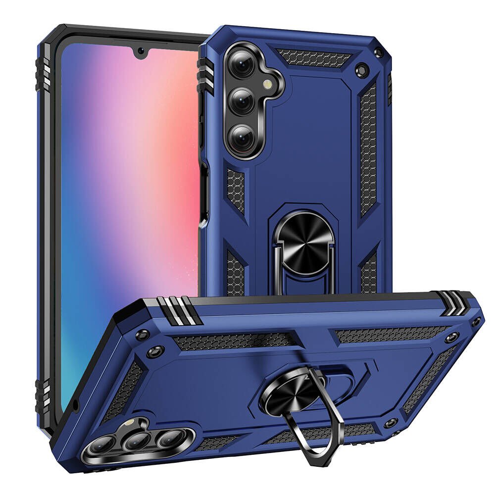 Samsung Galaxy A25 Kılıf Vega Tank Sert Yüzüklü Standlı Zırh Koruma Kapak Mavi