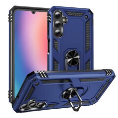 Samsung Galaxy A25 Kılıf Vega Tank Sert Yüzüklü Standlı Zırh Koruma Kapak Mavi