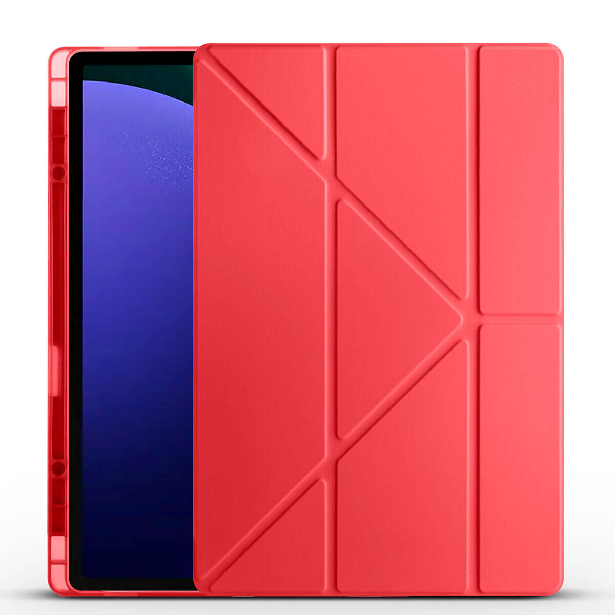 Samsung Galaxy Tab S10 Ultra Kılıf Tri Folding Kalem Bölmeli Standlı Kılıf Kırmızı