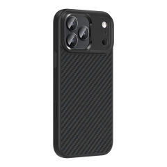 iPhone 17 Pro Max Kılıf Kablosuz Şarj Özellikli Karbon Fiber Görünümlü Truva Silikon Kapak