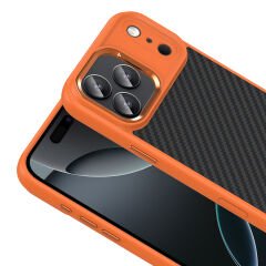 iPhone 17 Pro Max Kılıf Kablosuz Şarj Özellikli Karbon Fiber Görünümlü Truva Silikon Kapak