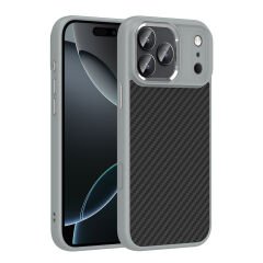 iPhone 17 Pro Max Kılıf Kablosuz Şarj Özellikli Karbon Fiber Görünümlü Truva Silikon Kapak