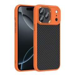 iPhone 17 Pro Max Kılıf Kablosuz Şarj Özellikli Karbon Fiber Görünümlü Truva Silikon Kapak