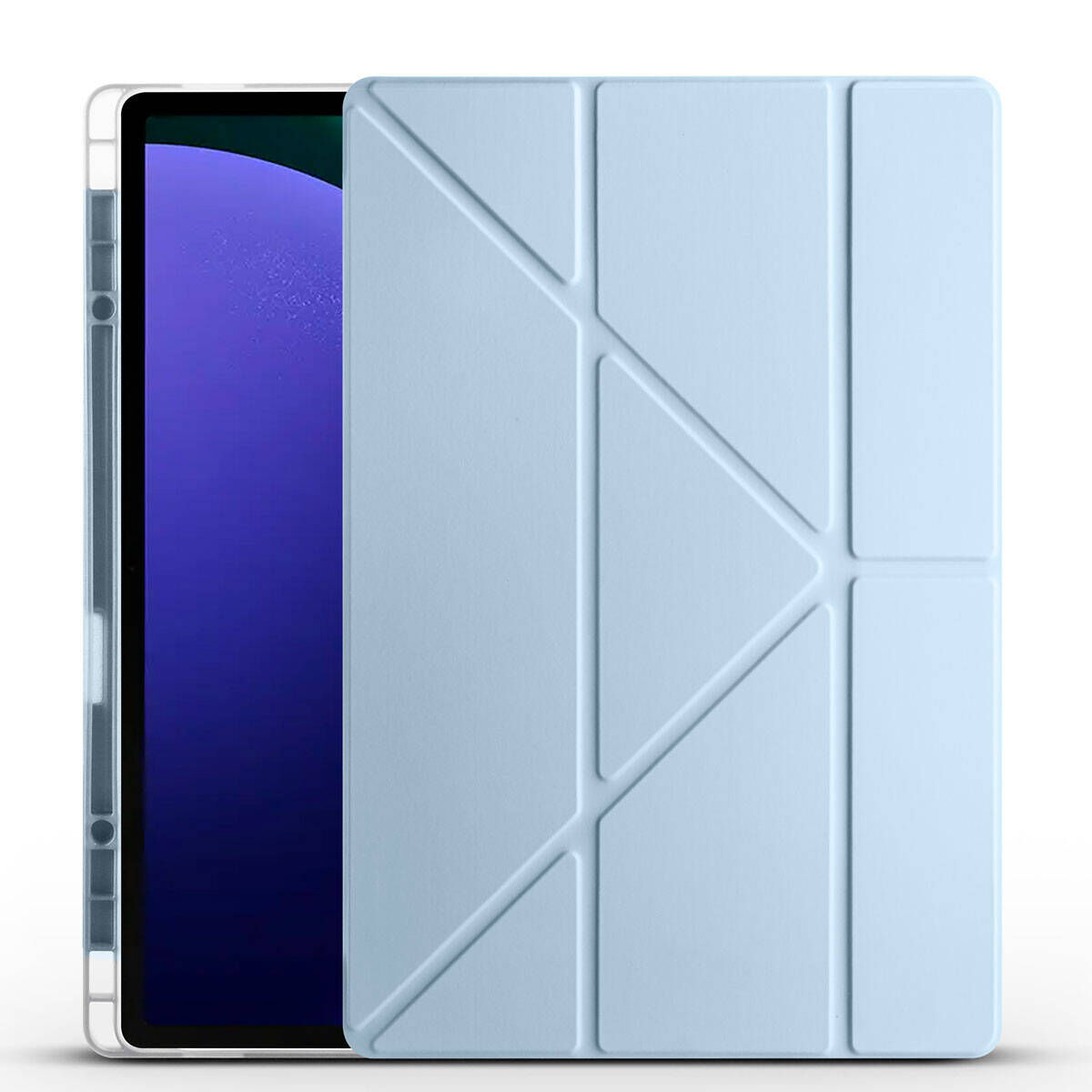 Samsung Galaxy Tab S10 Ultra Kılıf Tri Folding Kalem Bölmeli Standlı Kılıf Mavi