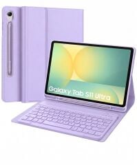 Samsung Galaxy Tab S11 Ultra Uyumlu Tablet Klavyeli Kılıf Kablosuz Bluetooth Q Klavyeli Standli Kalem Bölmeli Kılıf