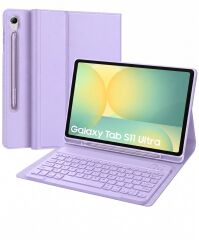 Samsung Galaxy Tab S11 Ultra Uyumlu Tablet Klavyeli Kılıf Kablosuz Bluetooth Q Klavyeli Standli Kalem Bölmeli Kılıf