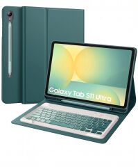 Samsung Galaxy Tab S11 Ultra Uyumlu Tablet Klavyeli Kılıf Kablosuz Bluetooth Q Klavyeli Standli Kalem Bölmeli Kılıf