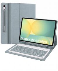 Samsung Galaxy Tab S11 Ultra Uyumlu Tablet Klavyeli Kılıf Kablosuz Bluetooth Q Klavyeli Standli Kalem Bölmeli Kılıf