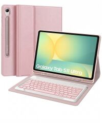 Samsung Galaxy Tab S11 Ultra Uyumlu Tablet Klavyeli Kılıf Kablosuz Bluetooth Q Klavyeli Standli Kalem Bölmeli Kılıf