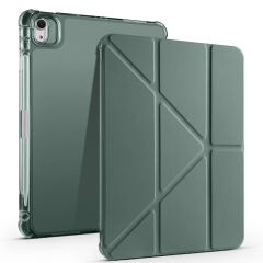 iPad Air 11 2025 M3 Kılıf Tri Folding Kalem Bölmeli Standlı Kılıf Koyu Yeşil
