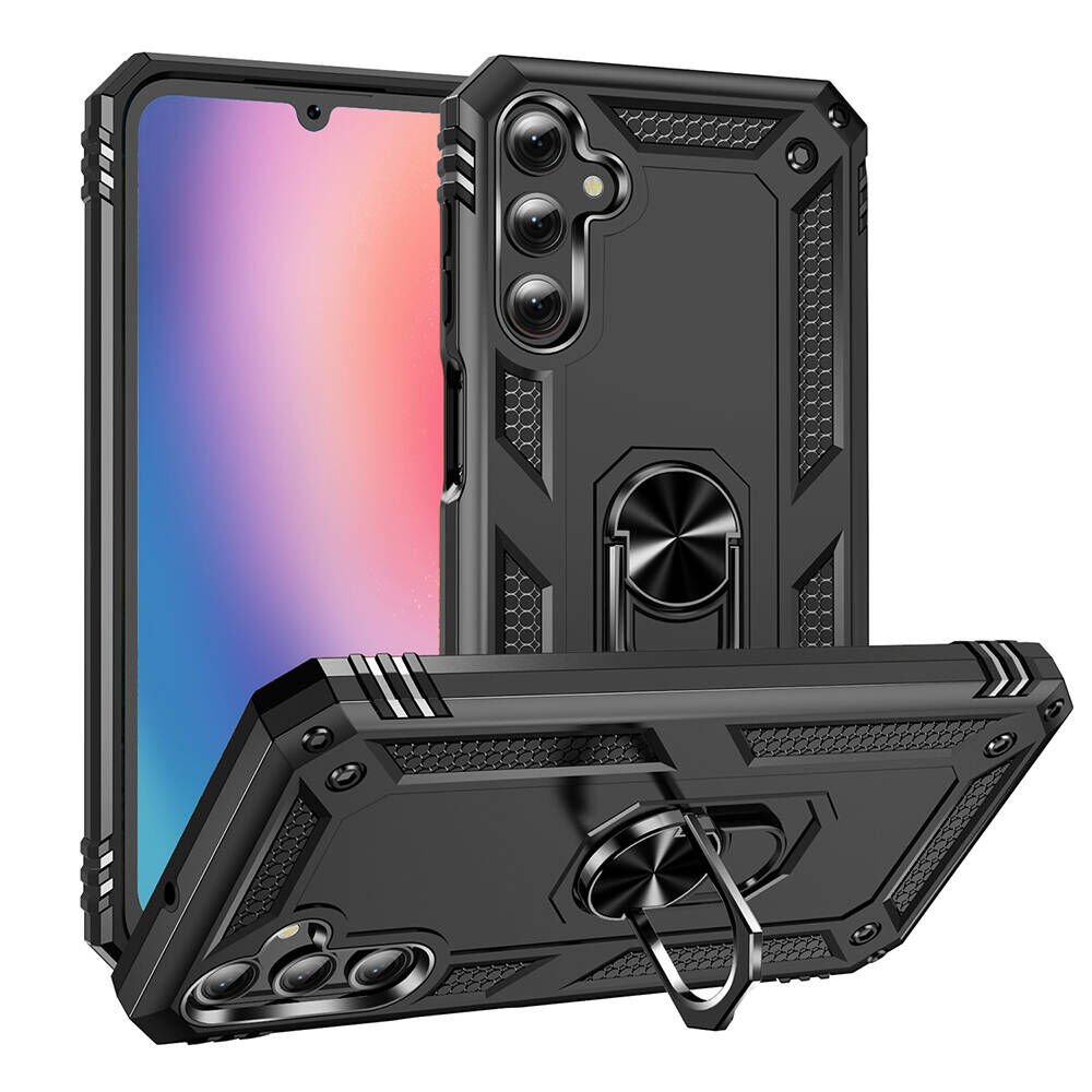 Samsung Galaxy A25 Kılıf Vega Tank Sert Yüzüklü Standlı Zırh Koruma Kapak Siyah
