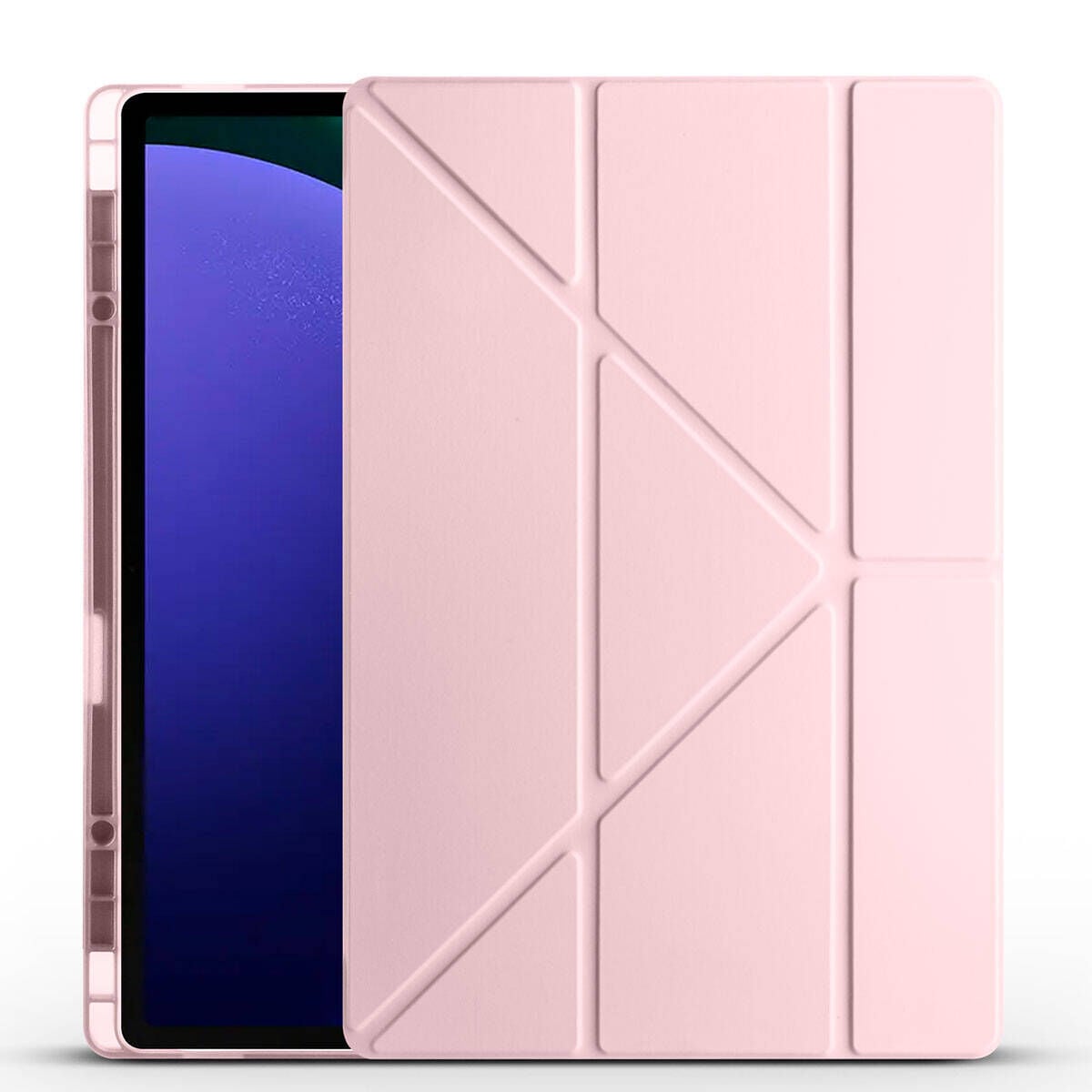 Samsung Galaxy Tab S10 Ultra Kılıf Tri Folding Kalem Bölmeli Standlı Kılıf Rose Gold