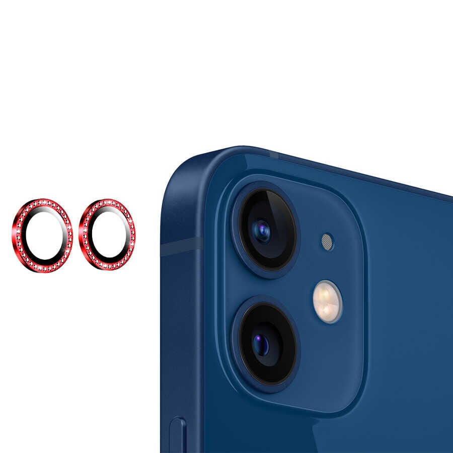 iPhone 12 CL-06 Kamera Lens Koruyucu Kırmızı
