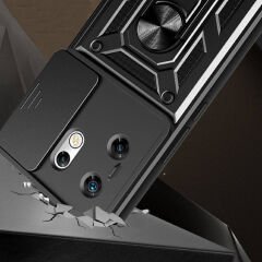 İnfinix Zero 30 4G  Kılıf Magnetik Standlı Kamera Korumalı Sürgülü Vega Kapak Kılıf Siyah