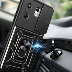 İnfinix Zero 30 4G  Kılıf Magnetik Standlı Kamera Korumalı Sürgülü Vega Kapak Kılıf Siyah