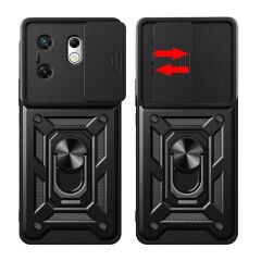 İnfinix Zero 30 4G  Kılıf Magnetik Standlı Kamera Korumalı Sürgülü Vega Kapak Kılıf Siyah