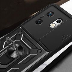 İnfinix Zero 30 4G  Kılıf Magnetik Standlı Kamera Korumalı Sürgülü Vega Kapak Kılıf Siyah