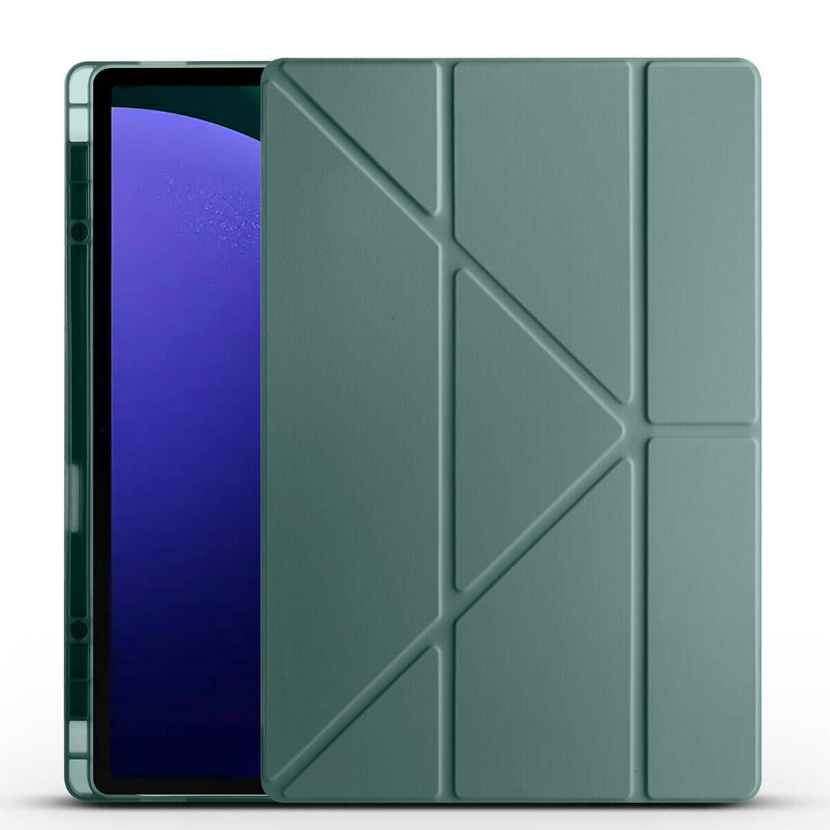 Samsung Galaxy Tab S10 Ultra Kılıf Tri Folding Kalem Bölmeli Standlı Kılıf Koyu Yeşil