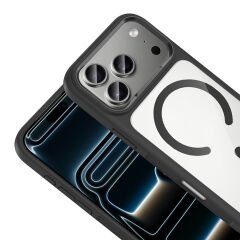 iPhone 17 Pro Max Kılıf Kablosuz Şarj Özellikli Metal Kamera Çerçeveli Tiko Kapak Siyah