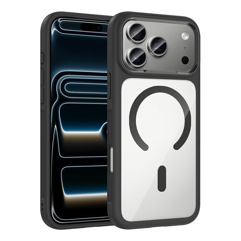iPhone 17 Pro Max Kılıf Kablosuz Şarj Özellikli Metal Kamera Çerçeveli Tiko Kapak Siyah