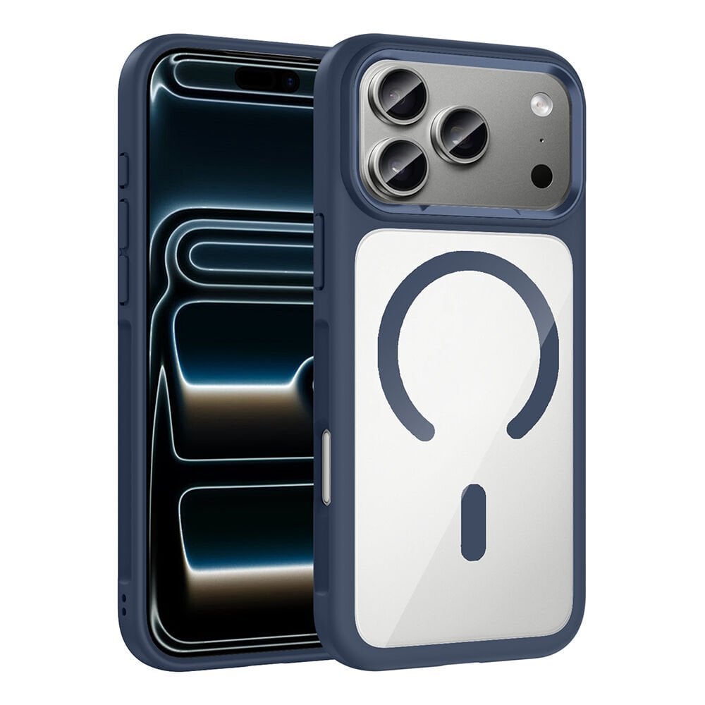 iPhone 17 Pro Max Kılıf Kablosuz Şarj Özellikli Metal Kamera Çerçeveli Tiko Kapak Lacivert