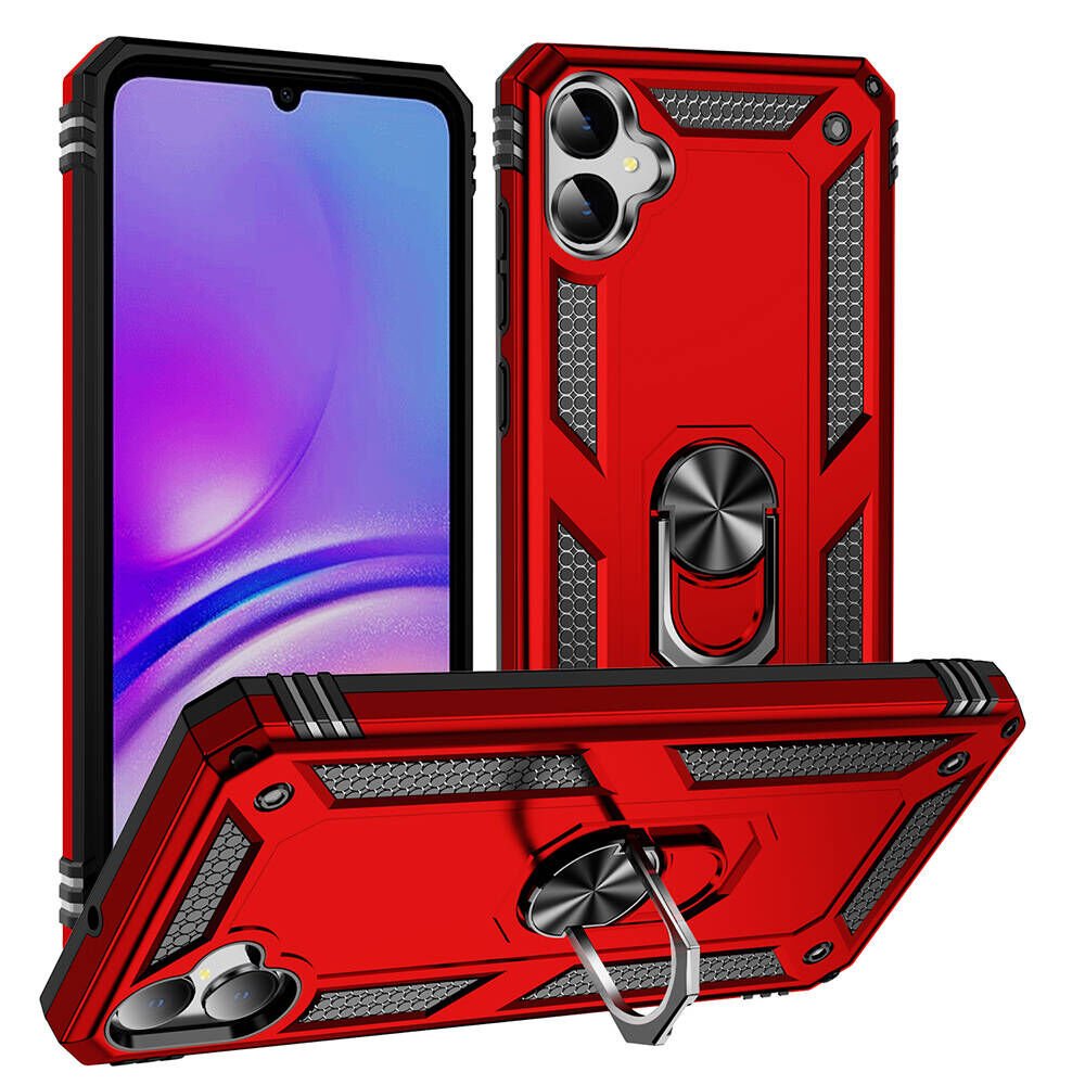 Samsung Galaxy A05 Kılıf Vega Tank Sert Yüzüklü Standlı Zırh Koruma Kapak Kırmızı