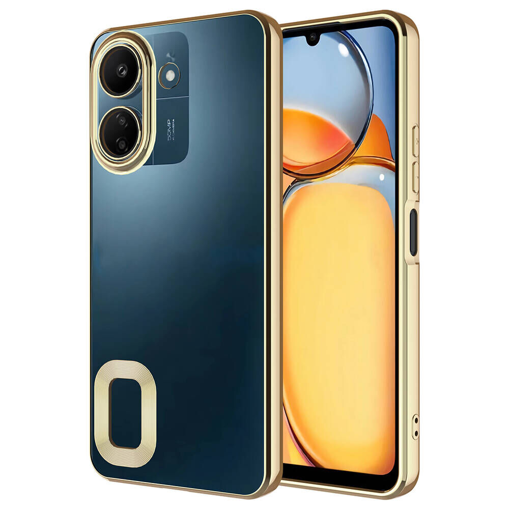 Xiaomi Poco C65 Kılıf Kamera Korumalı Logo Gösteren Omega Kapak Gold