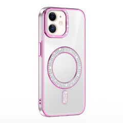 iPhone 11 Kılıf Pırlanta Taş Tasarımlı Kablosuz Şarj Özellikli Karetta Silikon Kapak Rose Gold