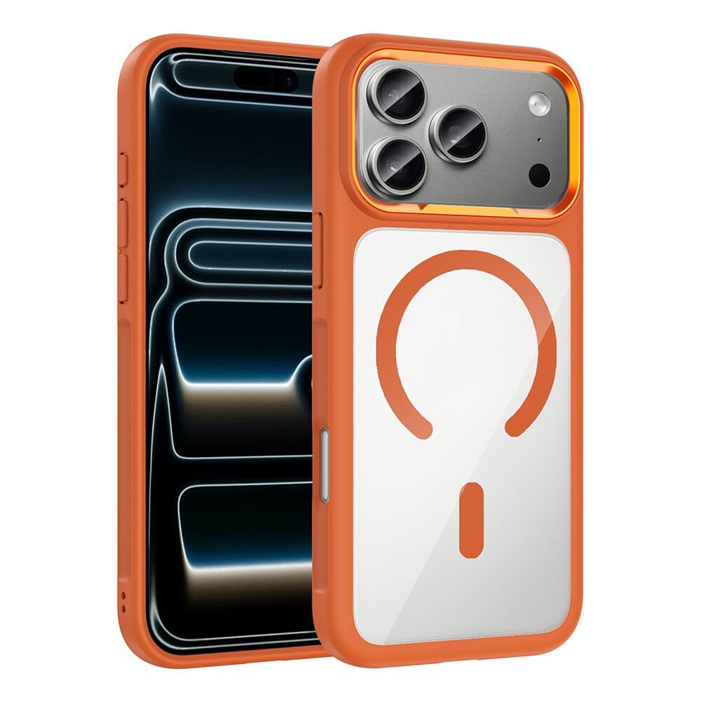 iPhone 17 Pro Max Kılıf Kablosuz Şarj Özellikli Metal Kamera Çerçeveli Tiko Kapak Turuncu