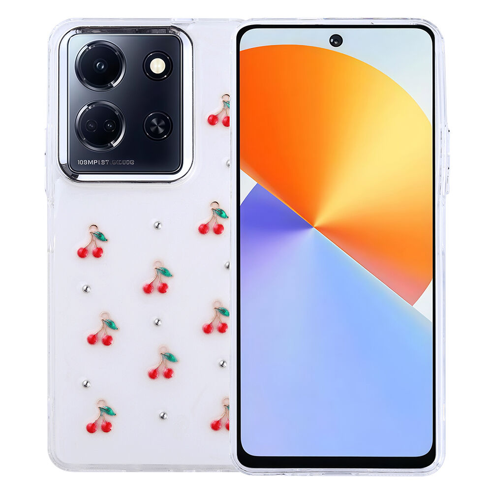 İnfinix Note 30 5G Kılıf Airbag Tasarımlı Simli Şeffaf Kutup Kapak Kiraz