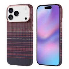 iPhone 17 Pro Max Kılıf Kablosuz Şarj Özellikli Karbon Fiber Görünümlü Nekst Kapak Lacivert
