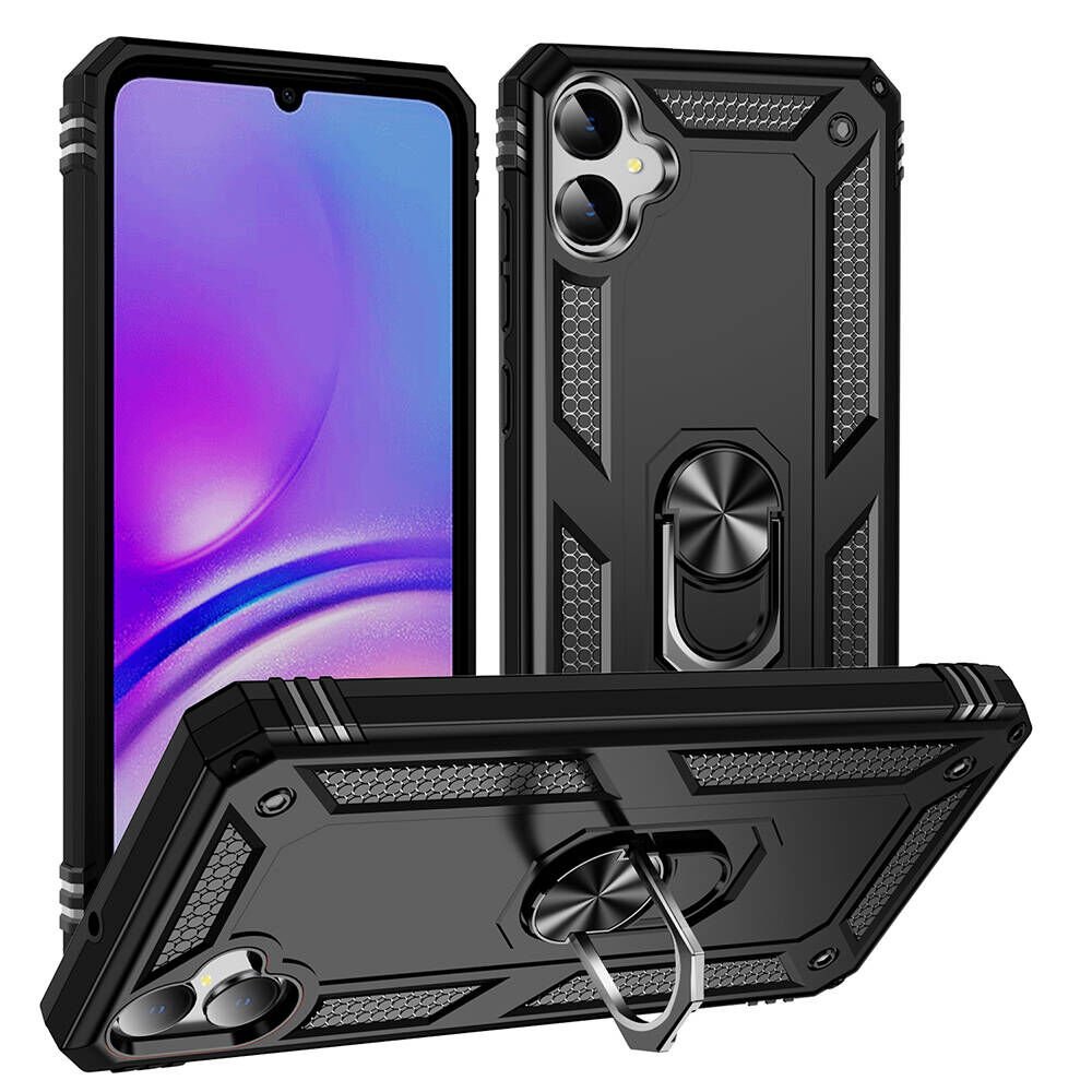 Samsung Galaxy A05 Kılıf Vega Tank Sert Yüzüklü Standlı Zırh Koruma Kapak Siyah