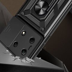 İnfinix Note 30 4G Kılıf Magnetik Standlı Kamera Korumalı Sürgülü Vega Kapak Siyah