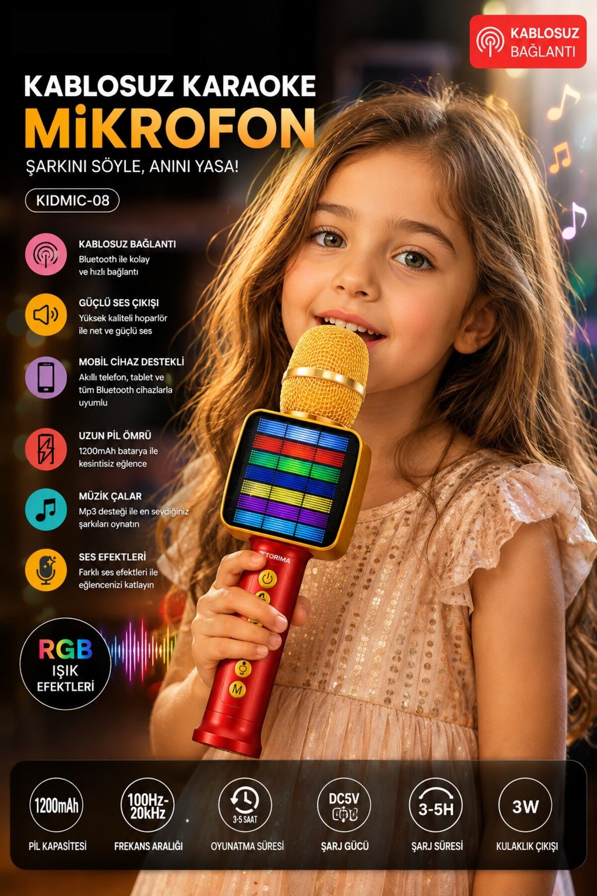Kablosuz Karakoke Mikrofon Kıdmıc-8